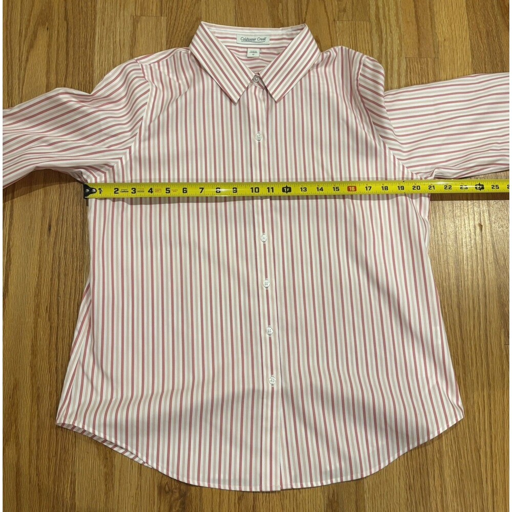 Coldwater Creek Shirt Womens 12 Pink Stripe Button Front 100% Cotton Preppy NEW - Picture 3 of 9